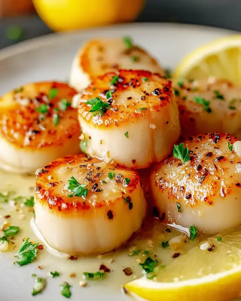 A delicious plate of Easy Air Fryer Scallops with Garlic Butter