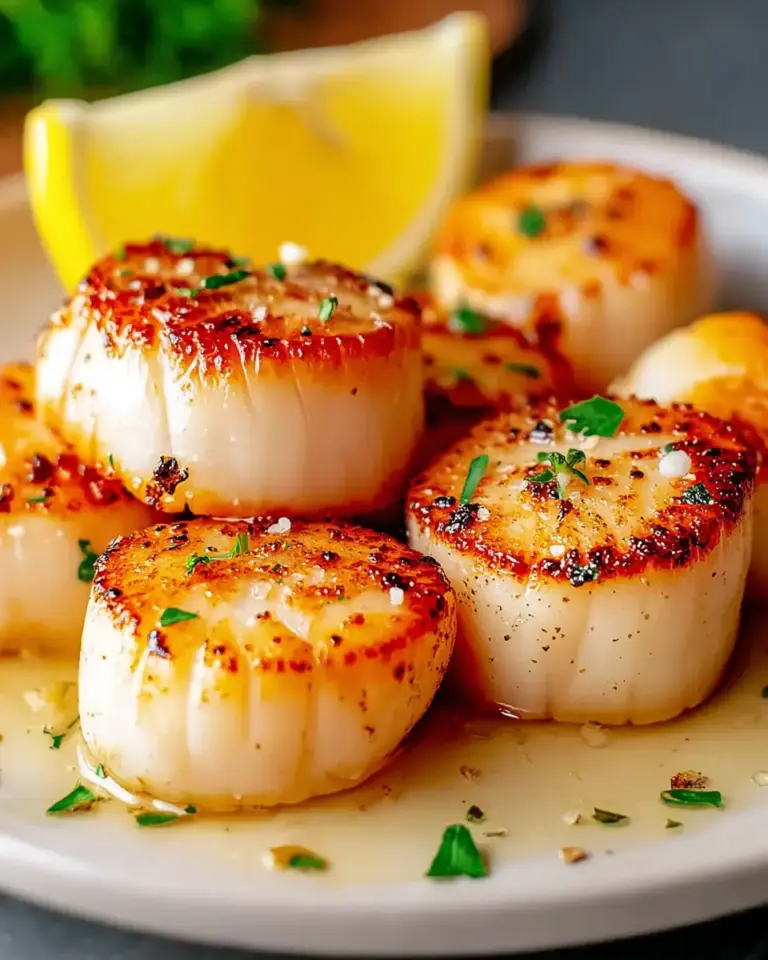 A delicious plate of Easy Air Fryer Scallops with Garlic Butter
