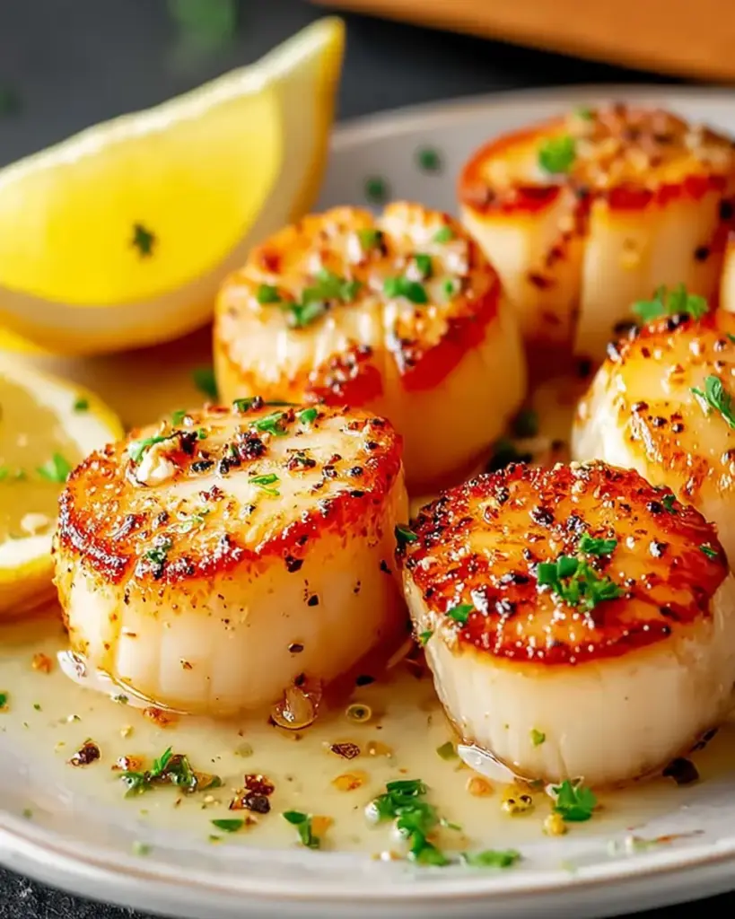 A delicious plate of Easy Air Fryer Scallops with Garlic Butter