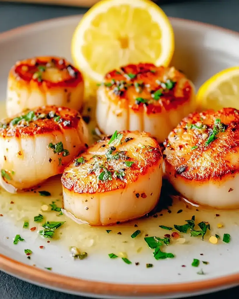 A delicious plate of Easy Air Fryer Scallops with Garlic Butter
