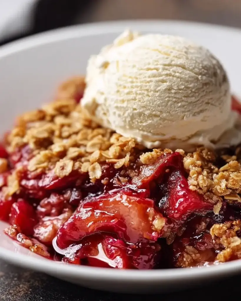 A delicious plate of Easy Rhubarb Crisp – Simple Homemade Rhubarb Dessert