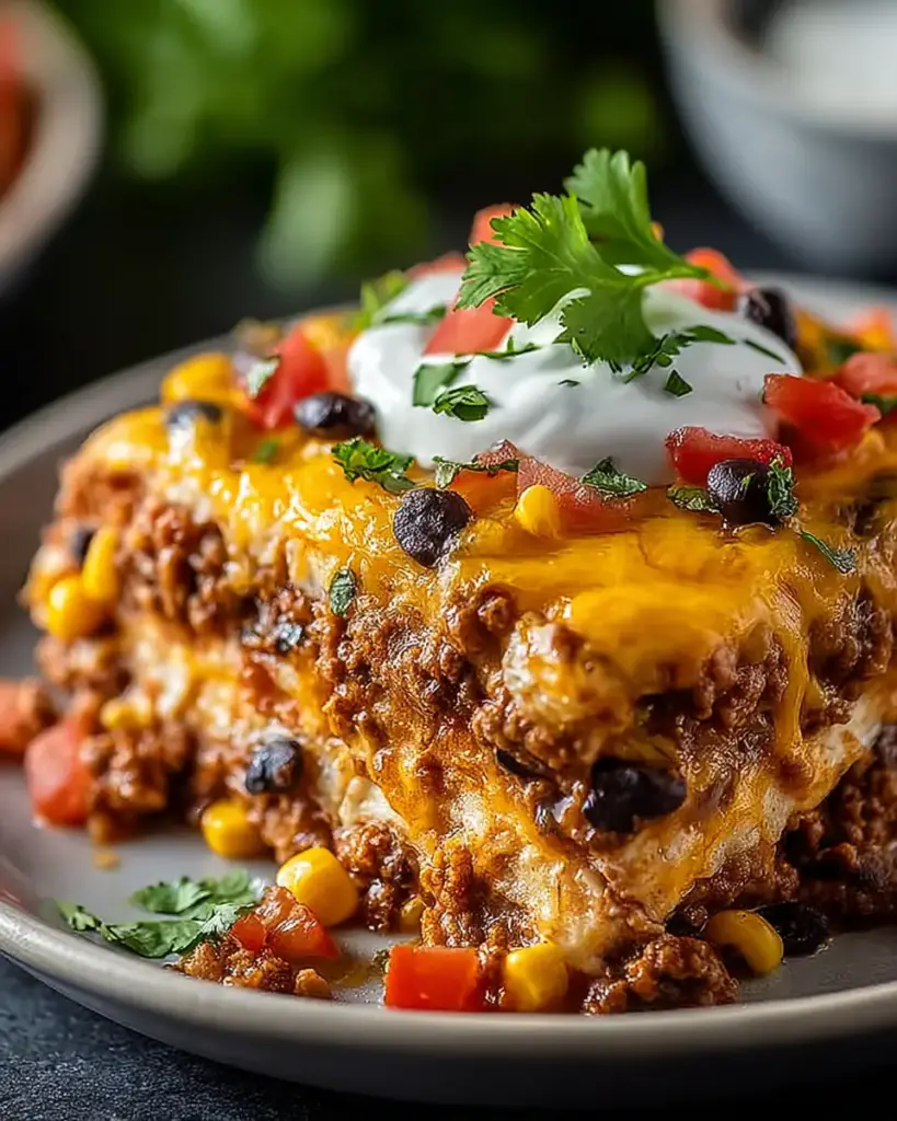 A delicious plate of Easy Taco Casserole That Makes Weeknights Exciting Again