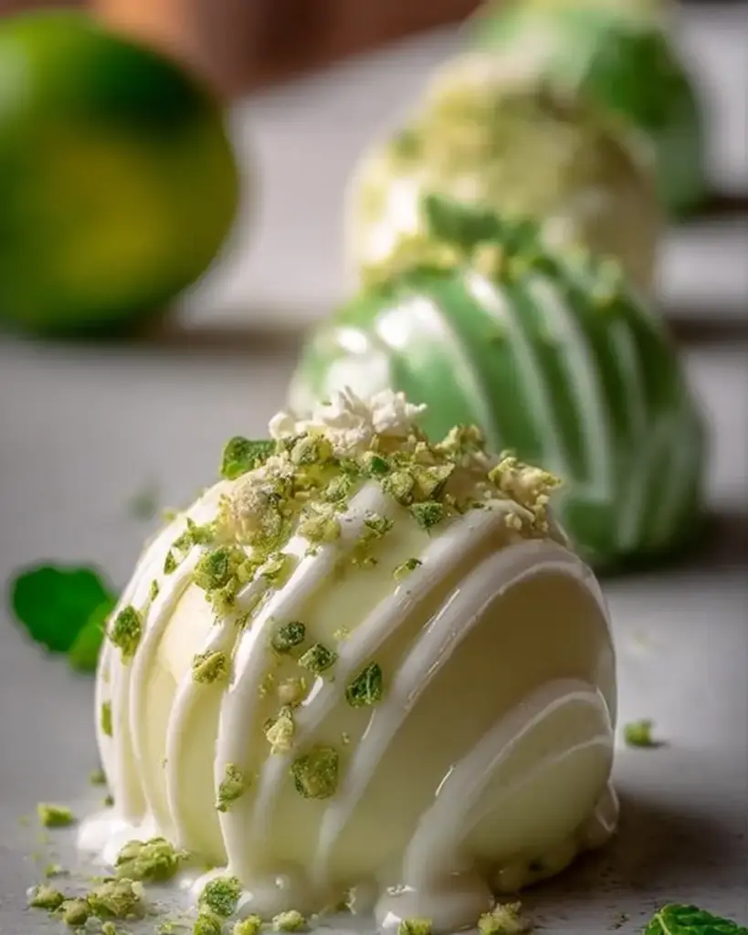 A delicious plate of Emerald Lime White Chocolate Dream Bombs
