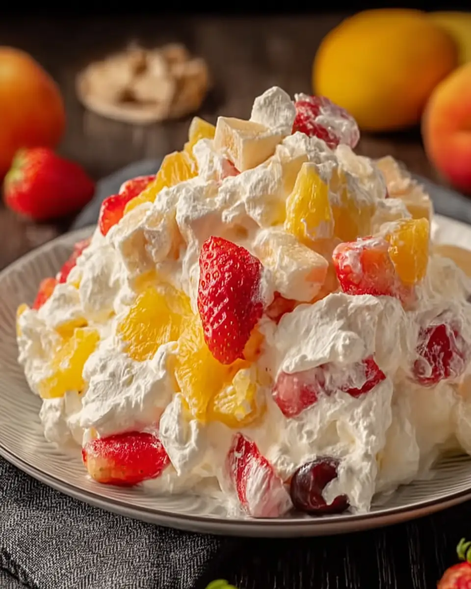 A delicious plate of Foolproof Fruit Fluff Salad: No Soupy Mess