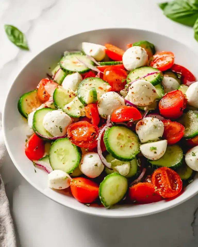A delicious plate of Fresh Cucumber Caprese Salad