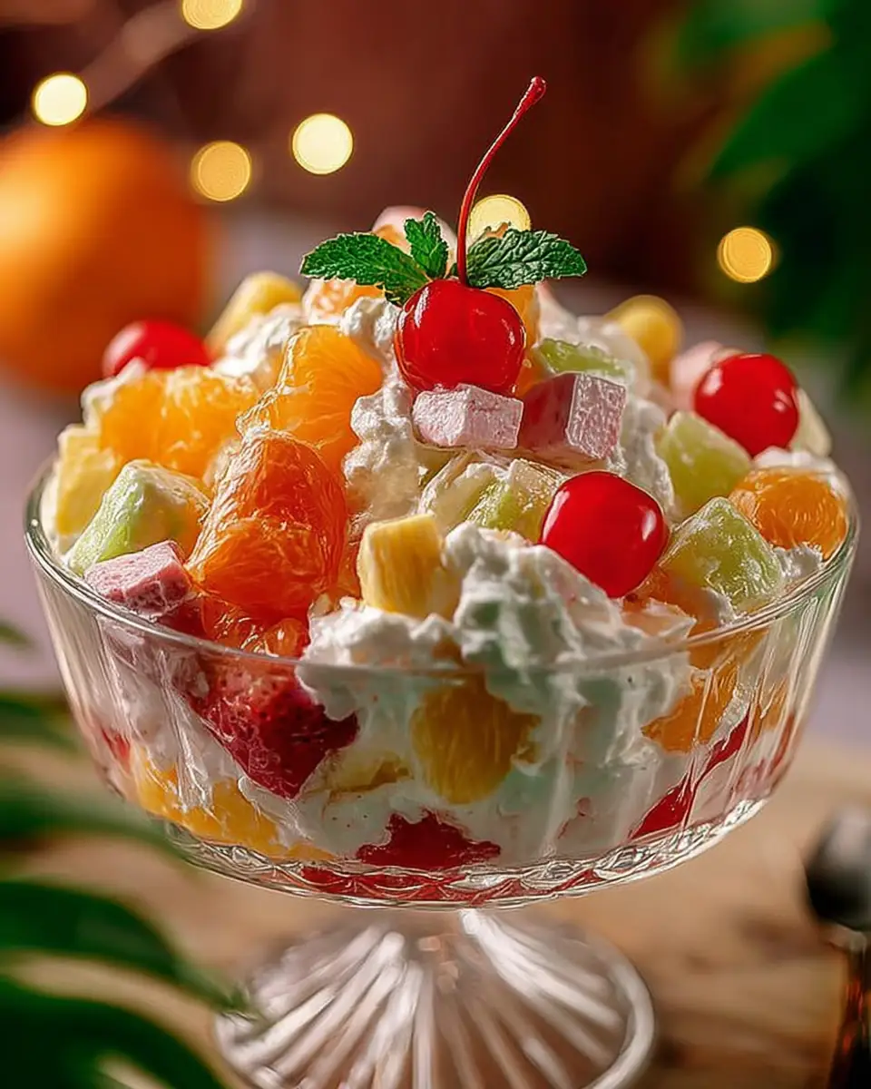 A delicious plate of Fruit Cocktail Ambrosia Salad
