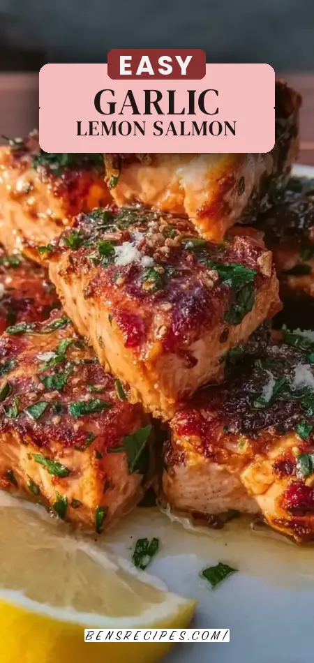 Pinterest pin (Design 2) for Crispy Air Fryer Salmon Bites Recipe Perfect for Garlic Lemon Butter Lovers