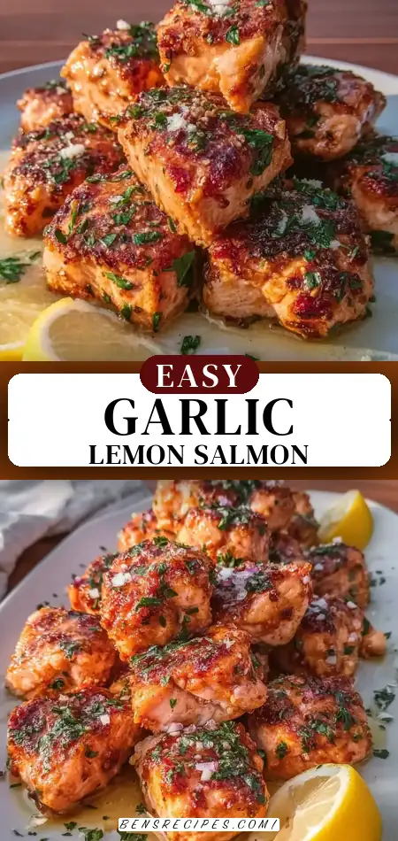 Pinterest pin (Design 3) for Crispy Air Fryer Salmon Bites Recipe Perfect for Garlic Lemon Butter Lovers