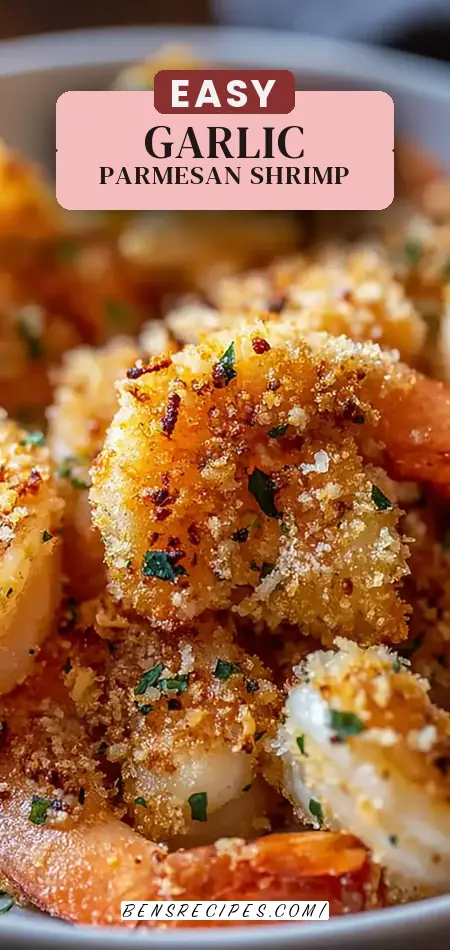 Pinterest pin (Design 2) for Air Fryer Garlic Parmesan Shrimp