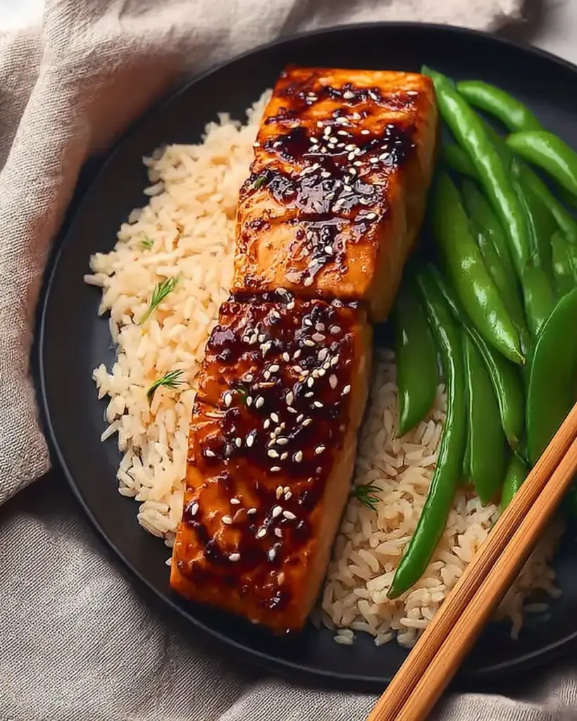 A delicious plate of Glazed Teriyaki Baked Salmon