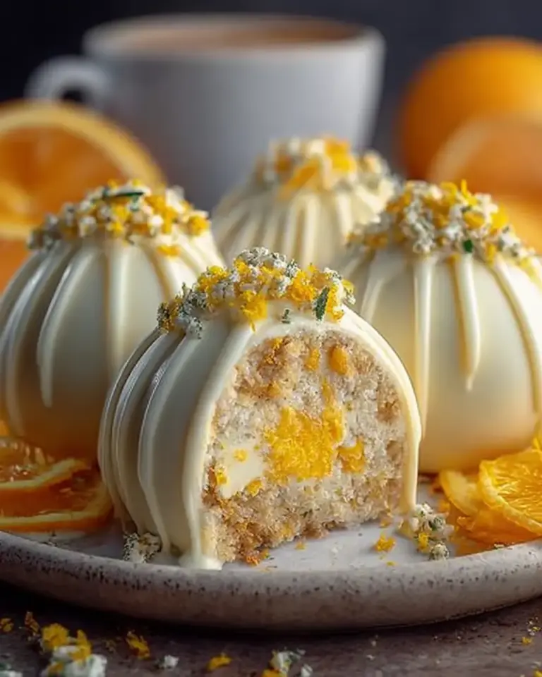 A delicious plate of Golden Citrus Cheesecake Bombs