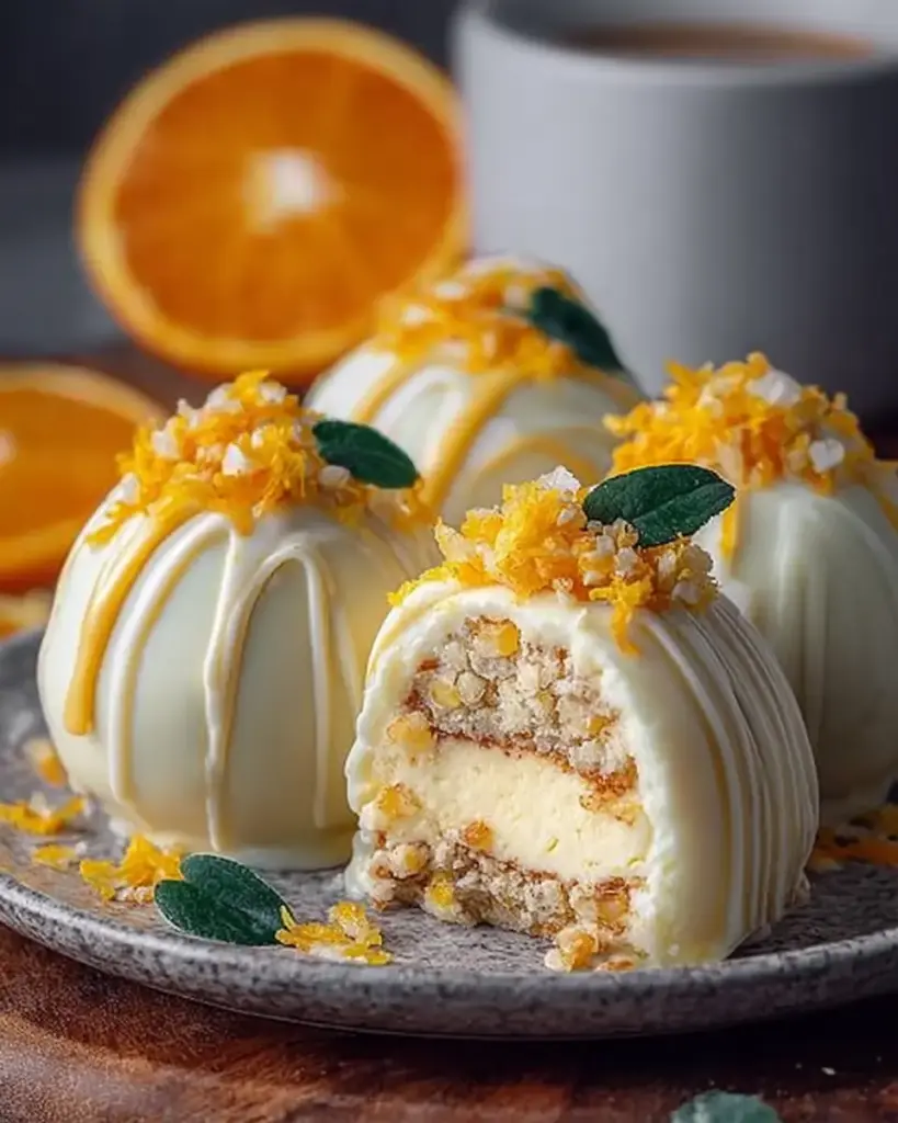 A delicious plate of Golden Citrus Cheesecake Bombs