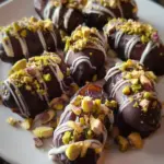 A delicious plate of Gourmet Chocolate-Covered Date Desserts with Pistachio Cardamom Twist