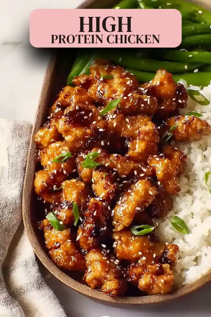 Pinterest pin (Design 2) for Tasty High Protein Sesame Chicken