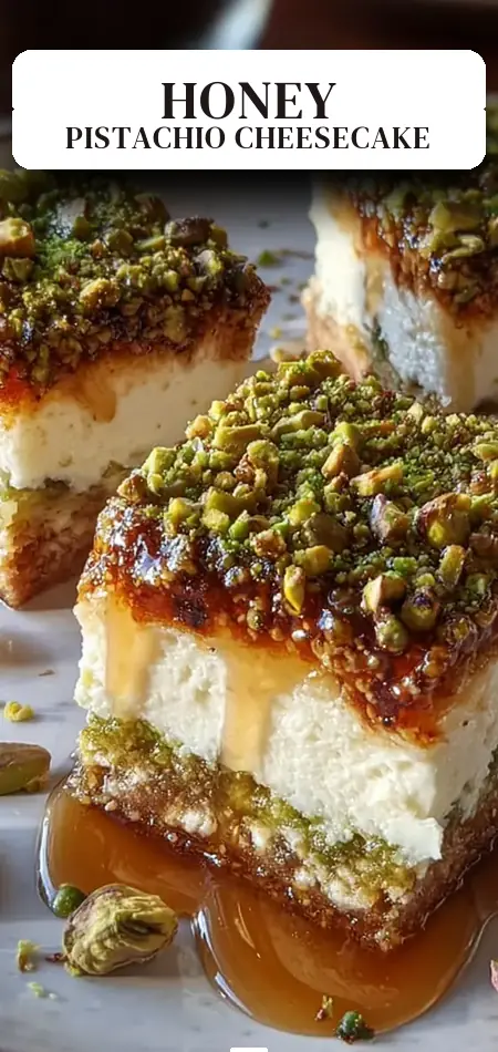 Pinterest pin (Design 2) for Greek Honey Pistachio Cheesecake Bars