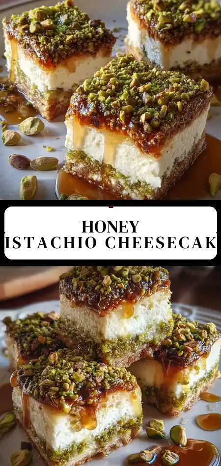 Pinterest pin (Design 3) for Greek Honey Pistachio Cheesecake Bars