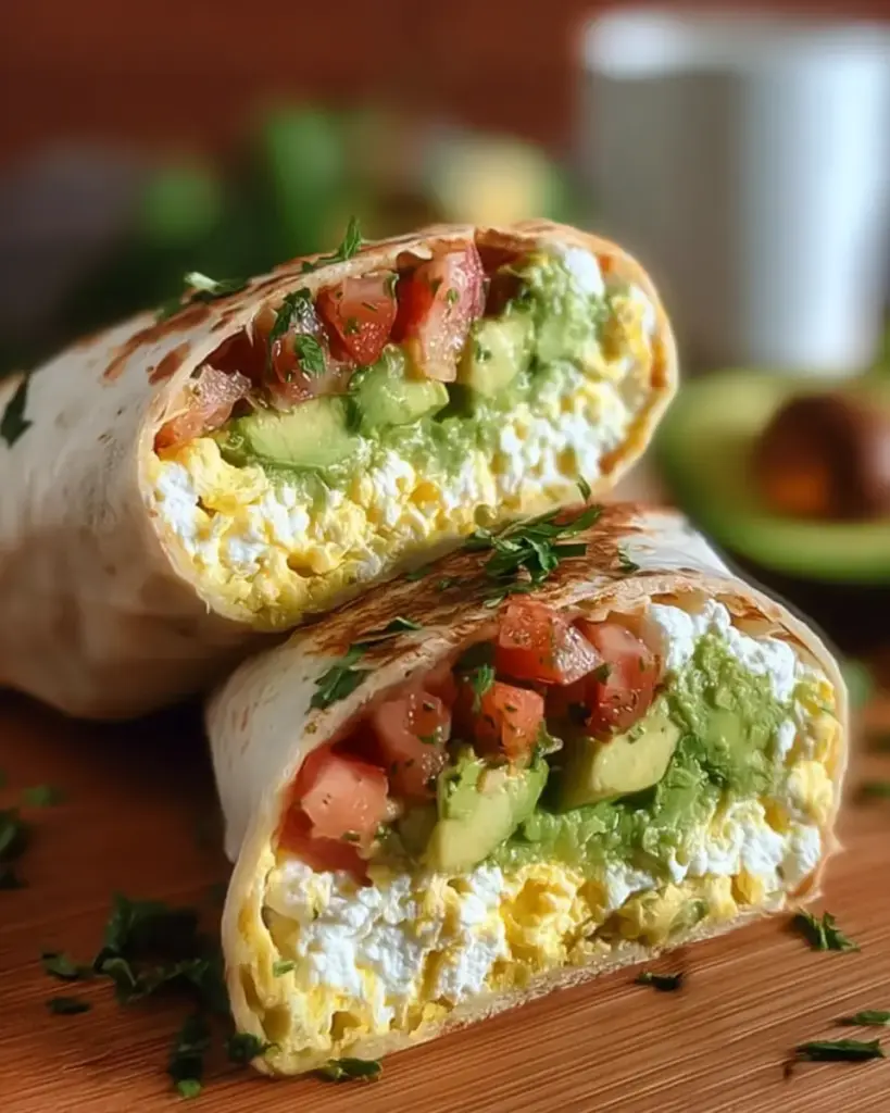 A delicious plate of High-Protein Breakfast Wrap with Cottage Cheese and Avocado