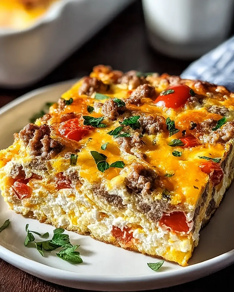 A delicious plate of High-Protein Cottage Cheese & Turkey Sausage Breakfast Casserole