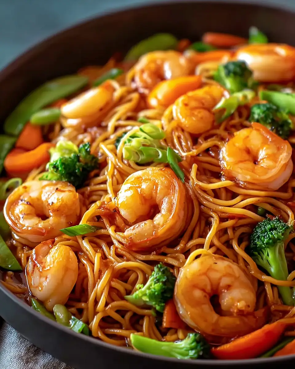 A delicious plate of High-Protein Shrimp Stir Fry with Noodles (25-Minutes)