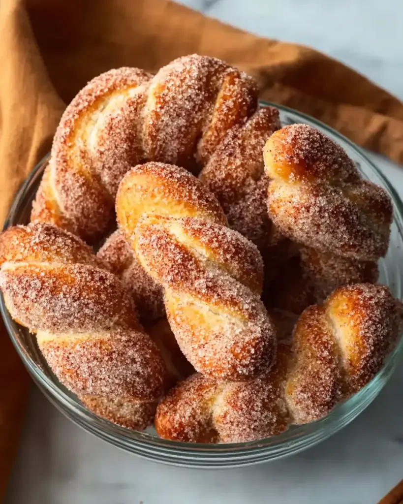 A delicious plate of Homemade Cinnamon Sugar Twist Donuts Recipe