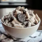 A delicious plate of Indulge in Sweetness with Cookies and Cream Puppy Chow