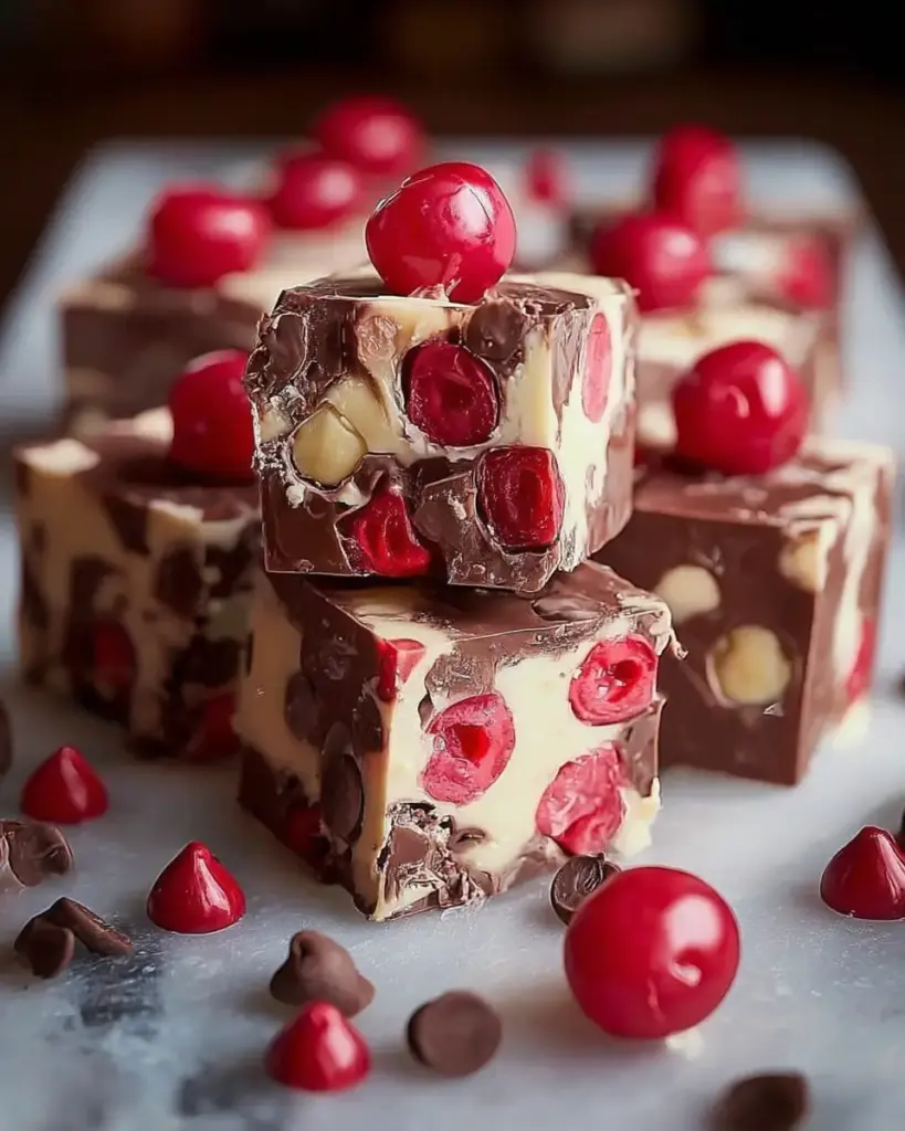 A delicious plate of Irresistible Cherry Garcia Fudge