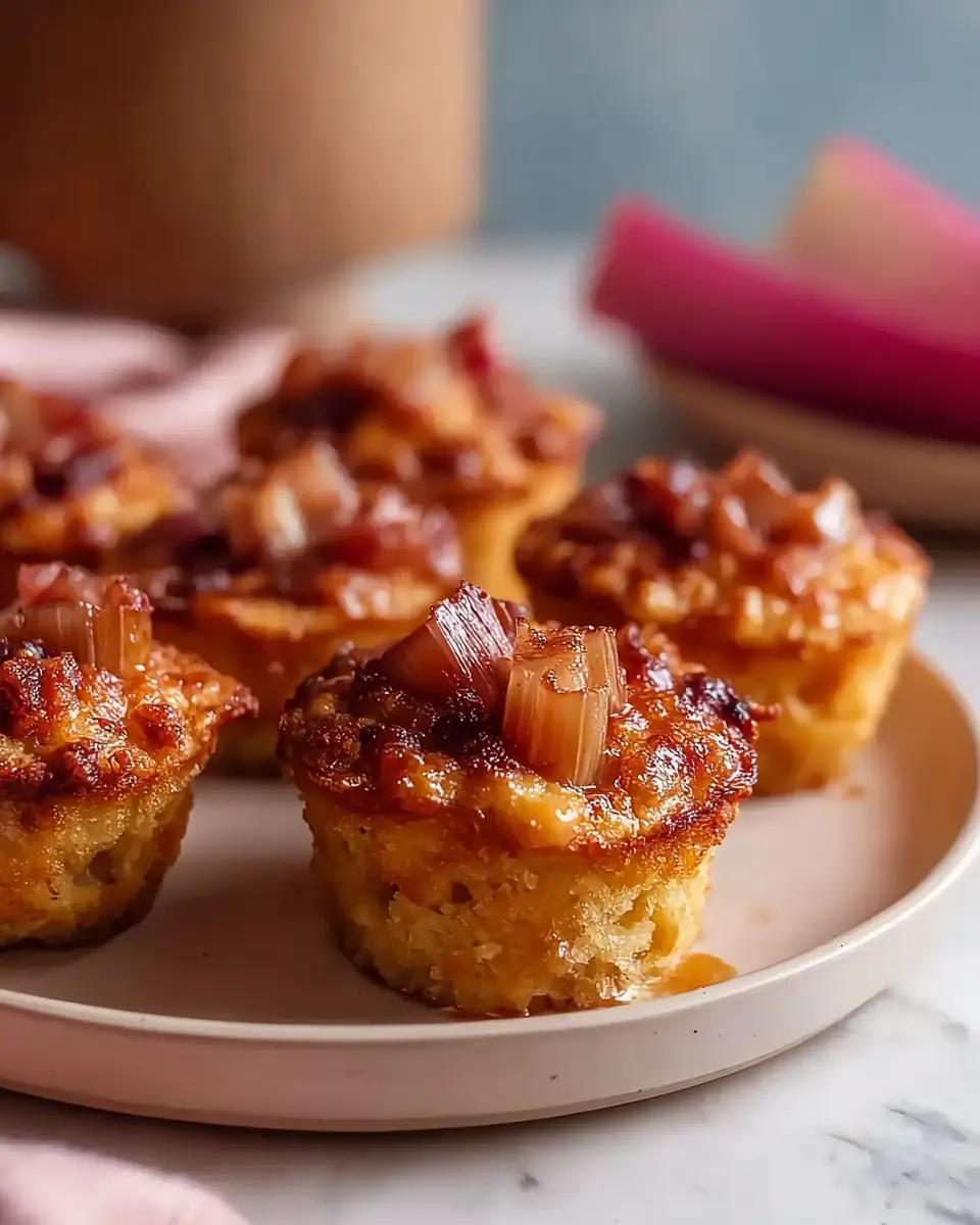 A delicious plate of Irresistible Upside Down Rhubarb Muffins - FlirtyFood