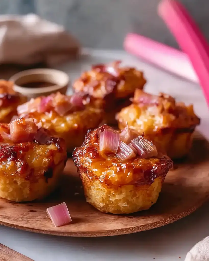 A delicious plate of Irresistible Upside Down Rhubarb Muffins - FlirtyFood
