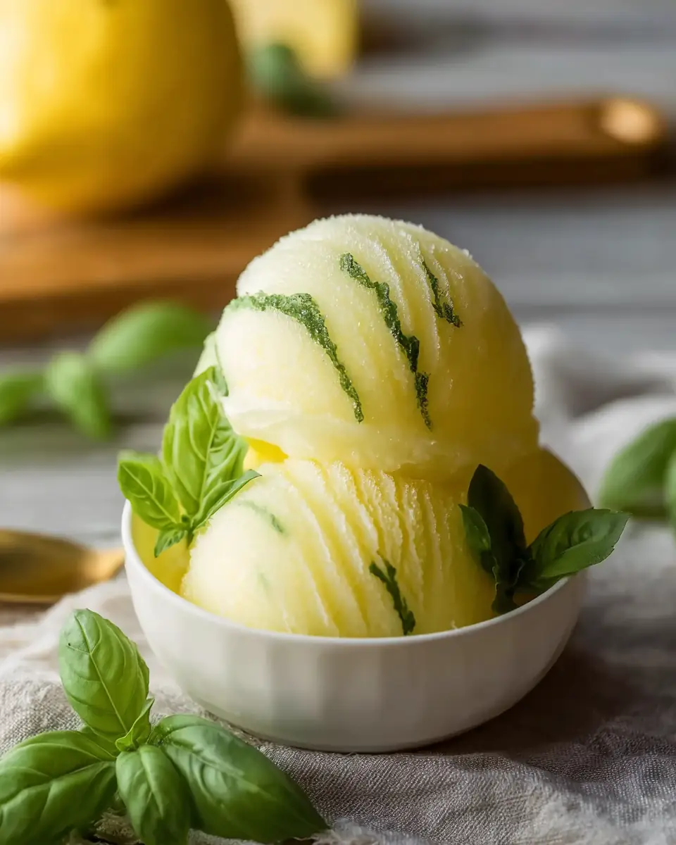 A delicious plate of Lemon Basil Sorbet: Refreshing Summer Bliss Awaits!