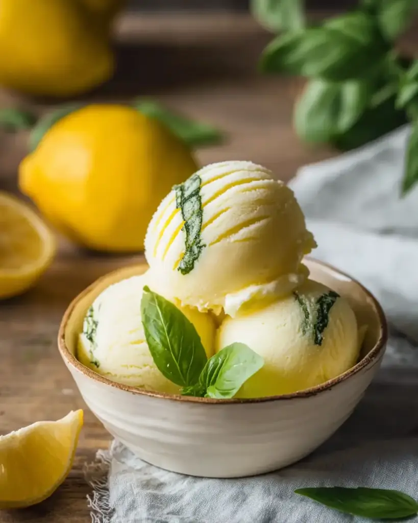 A delicious plate of Lemon Basil Sorbet: Refreshing Summer Bliss Awaits!