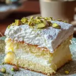 A delicious plate of Lemon Pistachio Ricotta Cloud Cake