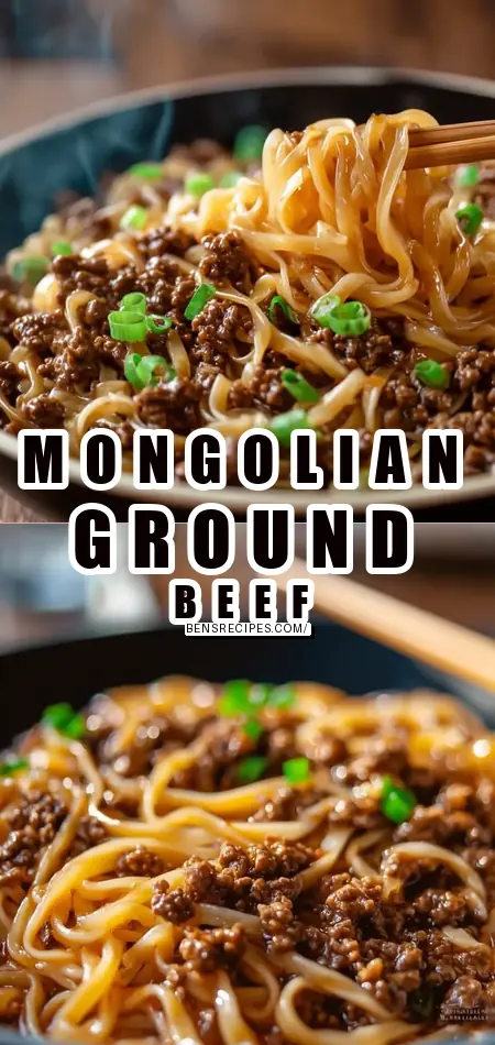 Pinterest pin (Design 1) for Mongolian Ground Beef Noodles
