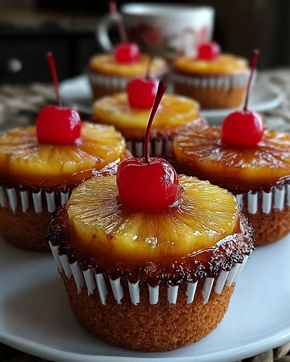A delicious plate of Mini Pineapple Upside-Down Cupcakes