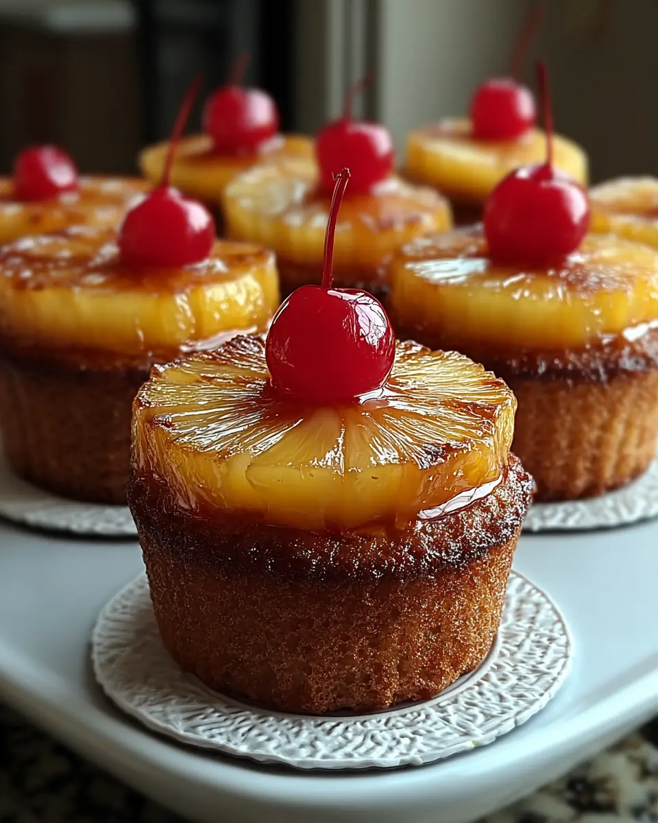A delicious plate of Mini Pineapple Upside-Down Cupcakes