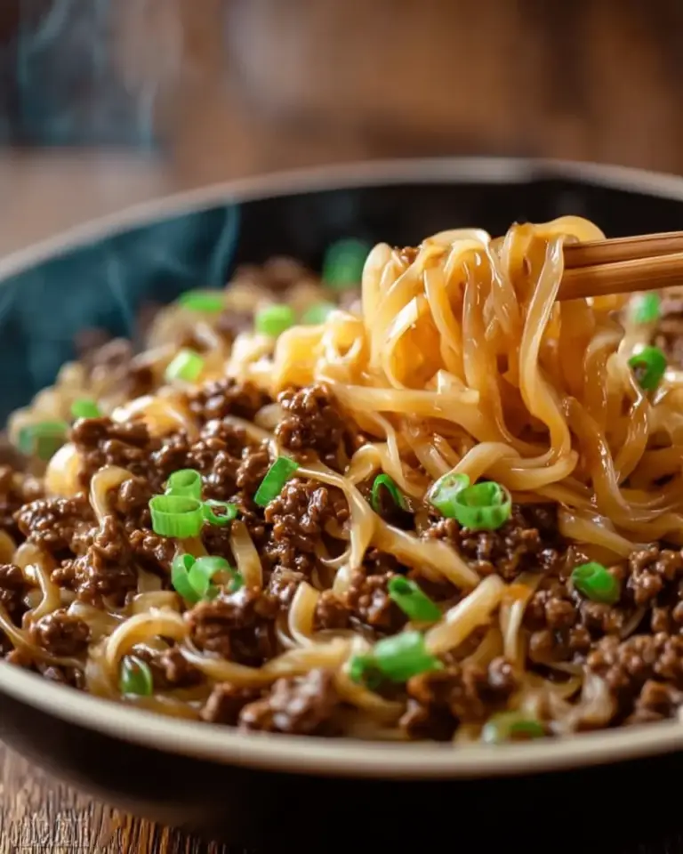 A delicious plate of Mongolian Ground Beef Noodles