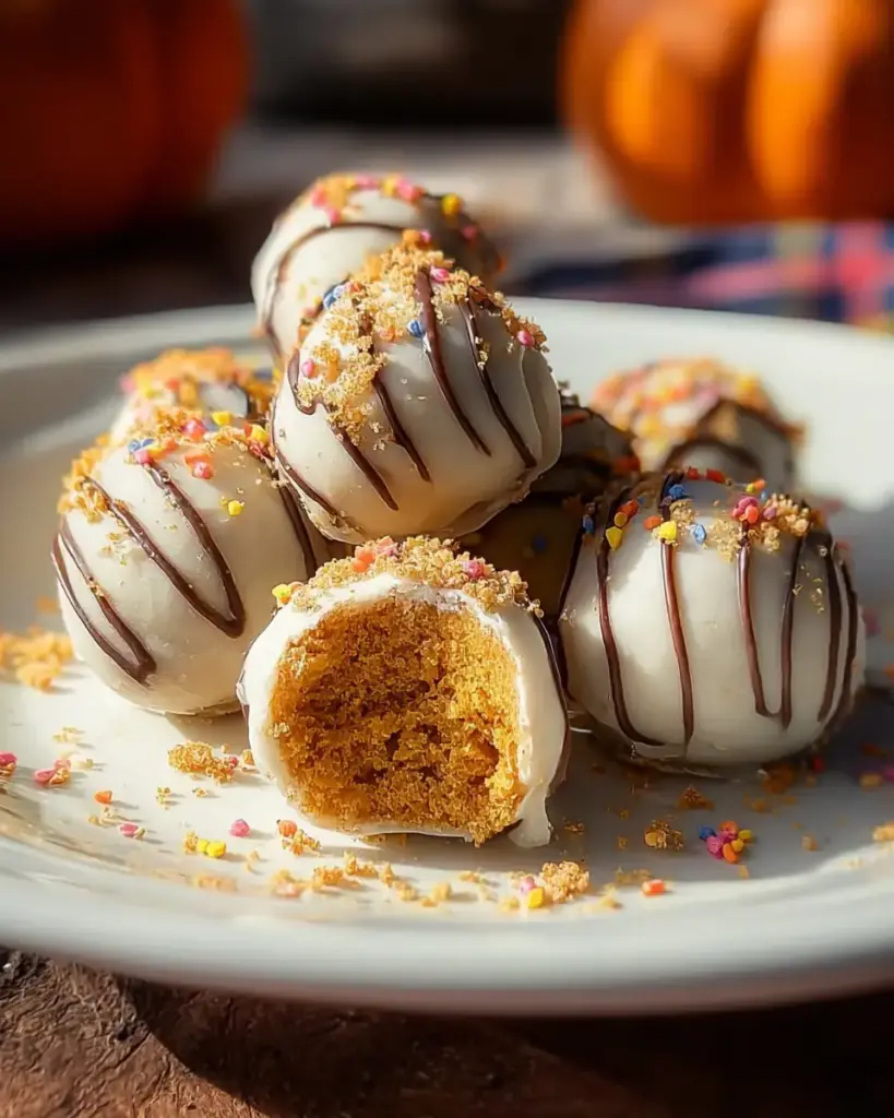 A delicious plate of No Bake Pumpkin Balls