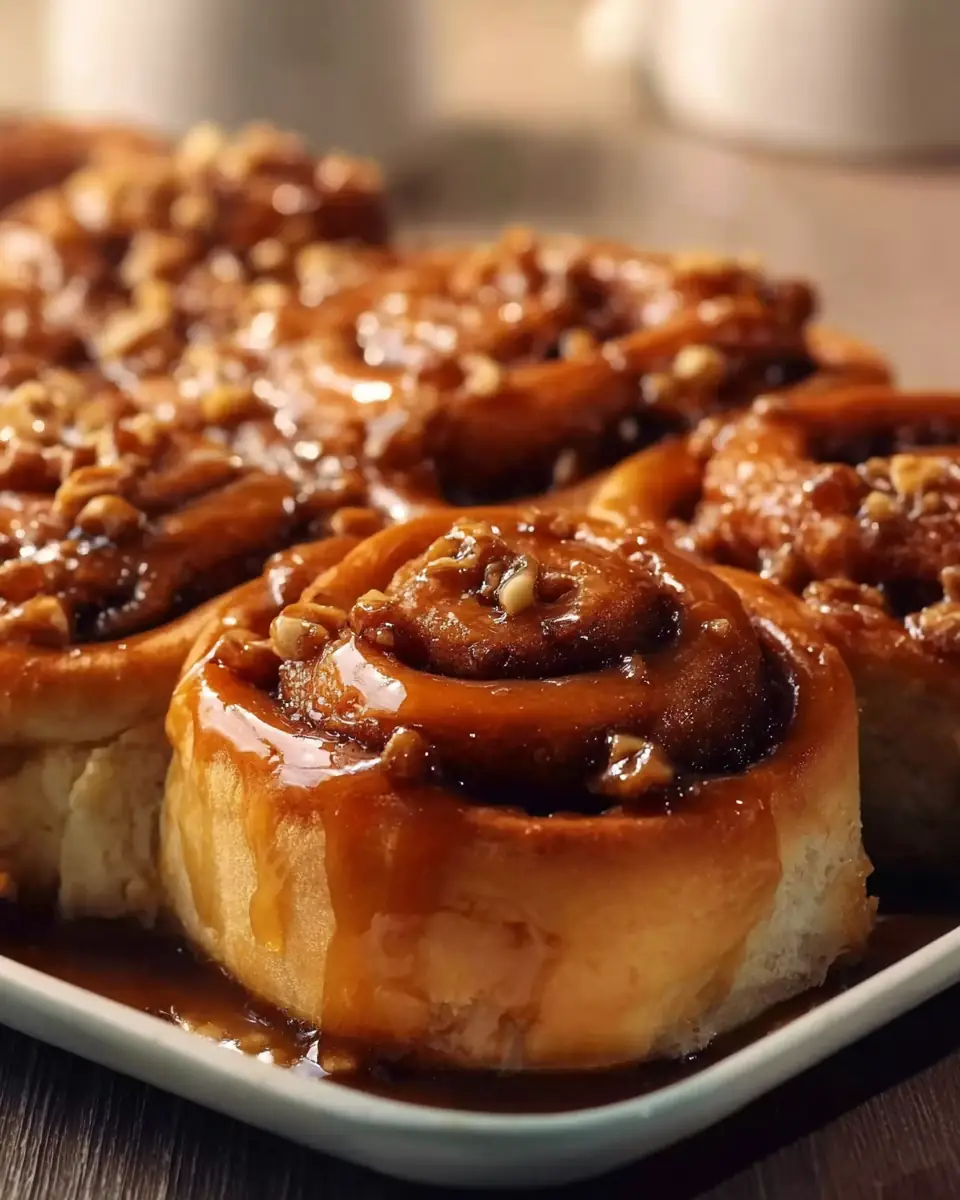 A delicious plate of Old Fashioned Caramel Rolls