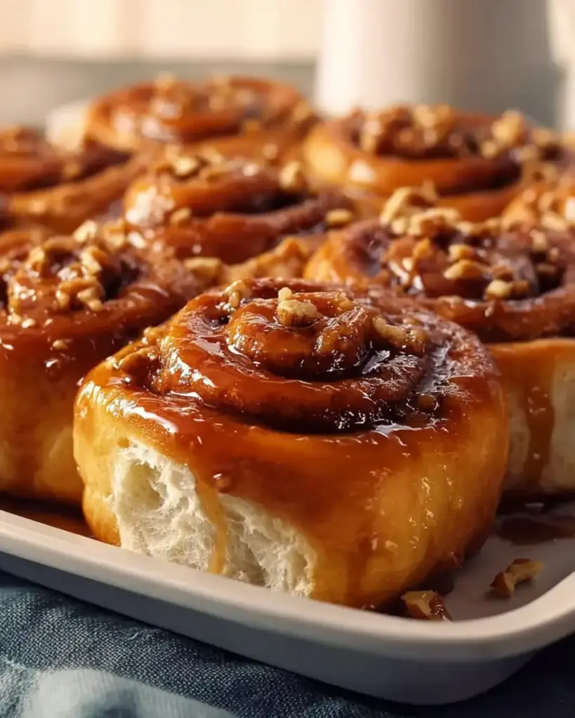 A delicious plate of Old Fashioned Caramel Rolls