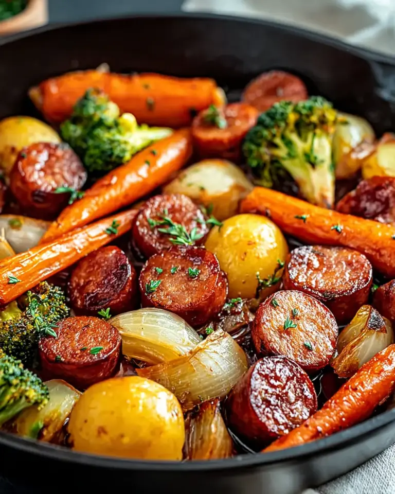 A delicious plate of One-Pan Honey Garlic Kielbasa & Veggies: Easy Family Delight