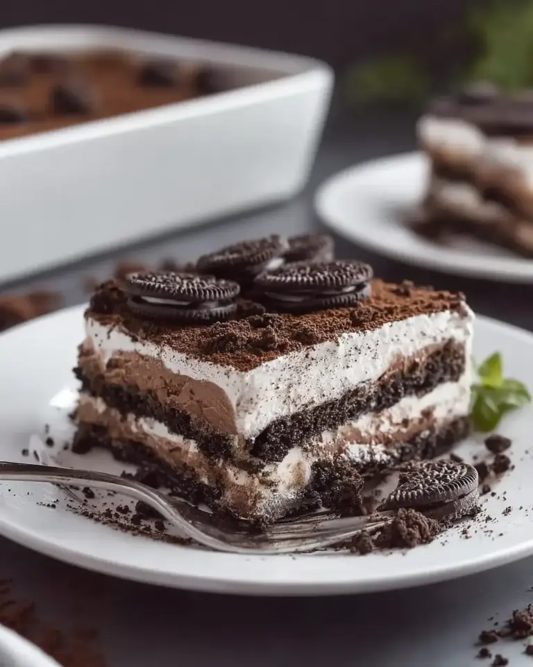 A delicious plate of Oreo Cookie Lasagna