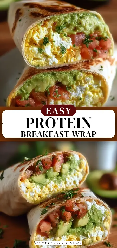 Pinterest pin (Design 3) for High-Protein Breakfast Wrap with Cottage Cheese and Avocado