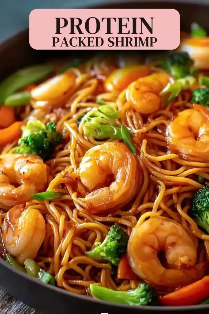 Pinterest pin (Design 2) for High-Protein Shrimp Stir Fry with Noodles (25-Minutes)