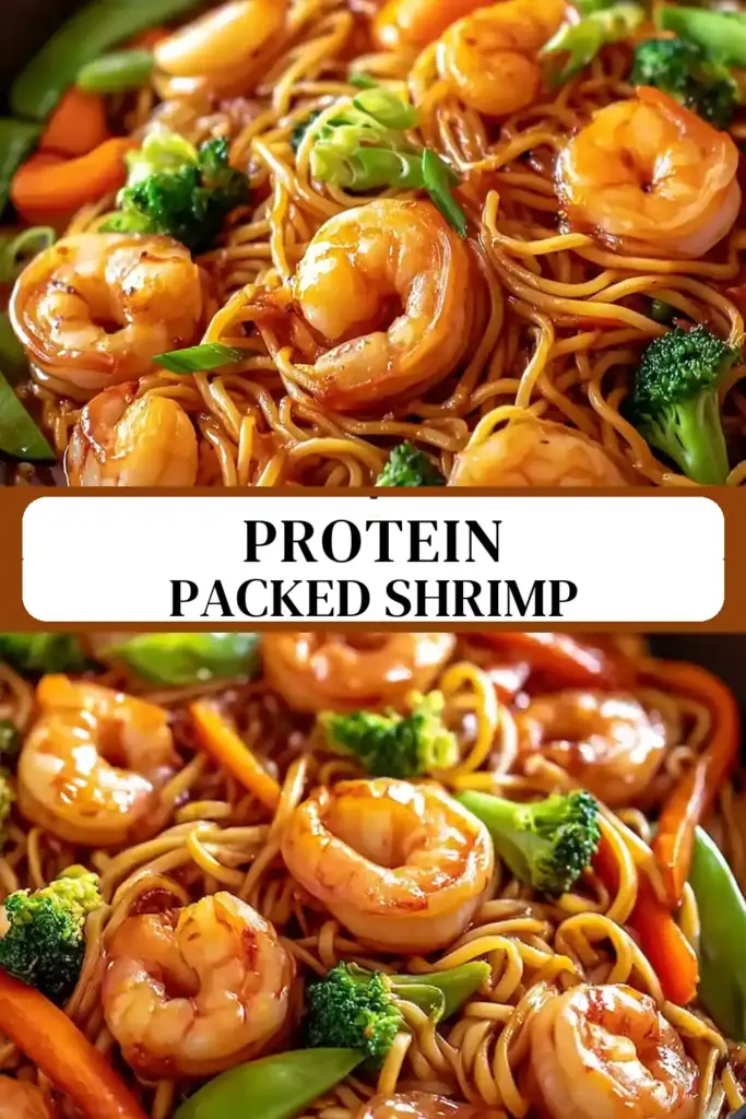 Pinterest pin (Design 3) for High-Protein Shrimp Stir Fry with Noodles (25-Minutes)
