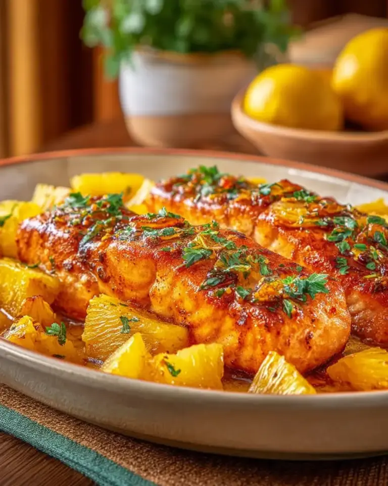 A delicious plate of Pineapple Glazed Salmon