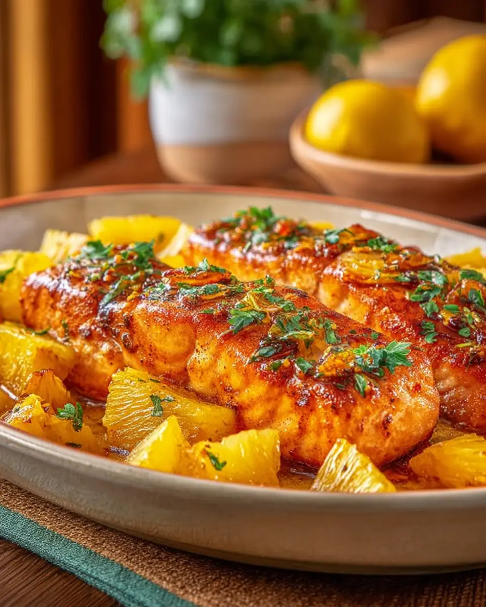 A delicious plate of Pineapple Glazed Salmon