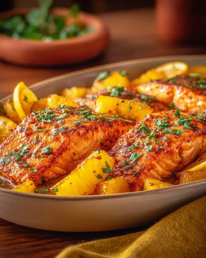 A delicious plate of Pineapple Glazed Salmon