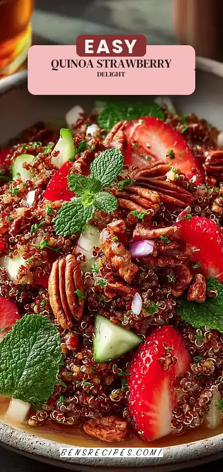 Pinterest pin (Design 2) for Strawberry Quinoa Salad with Pecan Brittle