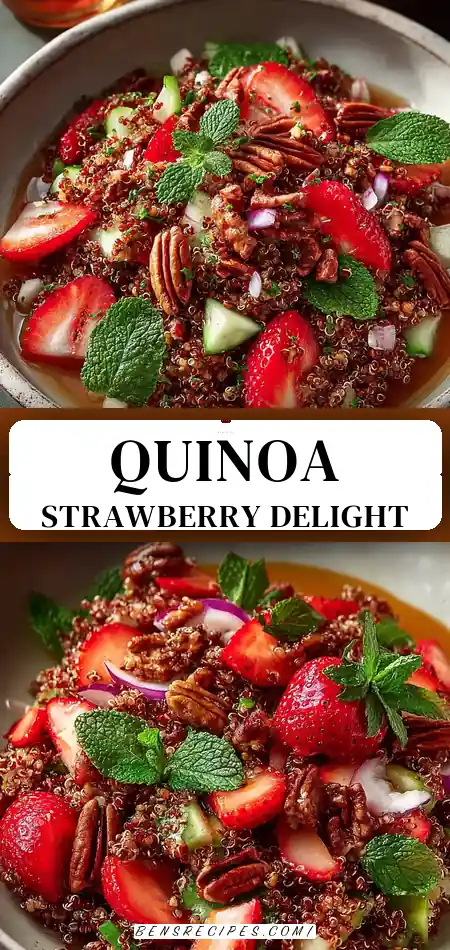 Pinterest pin (Design 3) for Strawberry Quinoa Salad with Pecan Brittle