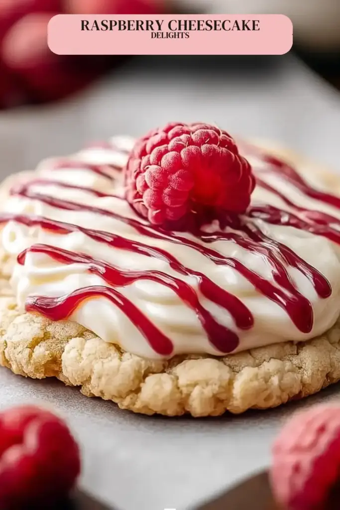 Pinterest pin (Design 2) for Crumbl raspberry cheesecake cookies Recipe