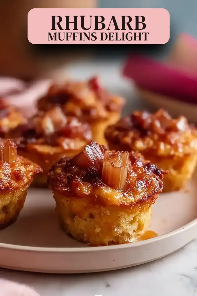 Pinterest pin (Design 2) for Irresistible Upside Down Rhubarb Muffins - FlirtyFood